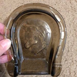 Vintage Avon Amber Glass Horseshoe Soap Dish